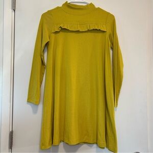 Hanna Andersson Long Sleeve Mock Turtleneck Dress Parakeet Green Yellow Size 12
